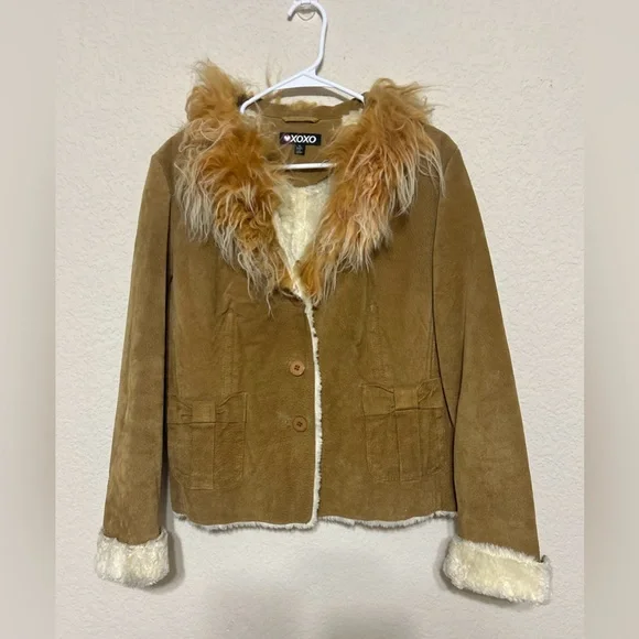 Vintage XOXO Leather Jacket Fur Collar Lined Women's Size XL Tan  Y2K 90s - Picture 3 of 13